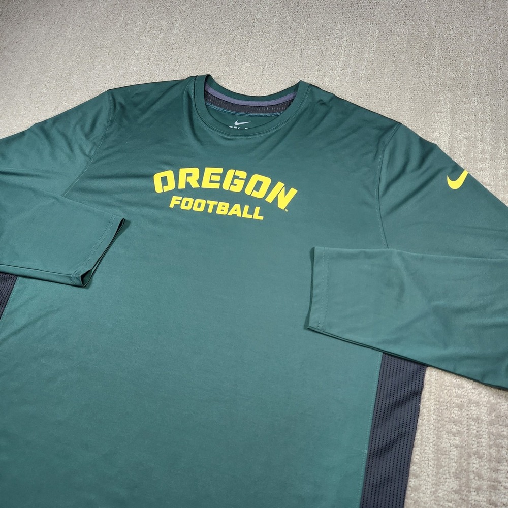 Oregon Ducks Shirt Men XXL Green Nike Dri Fit Long Sleeve Performance NCCA UPF
